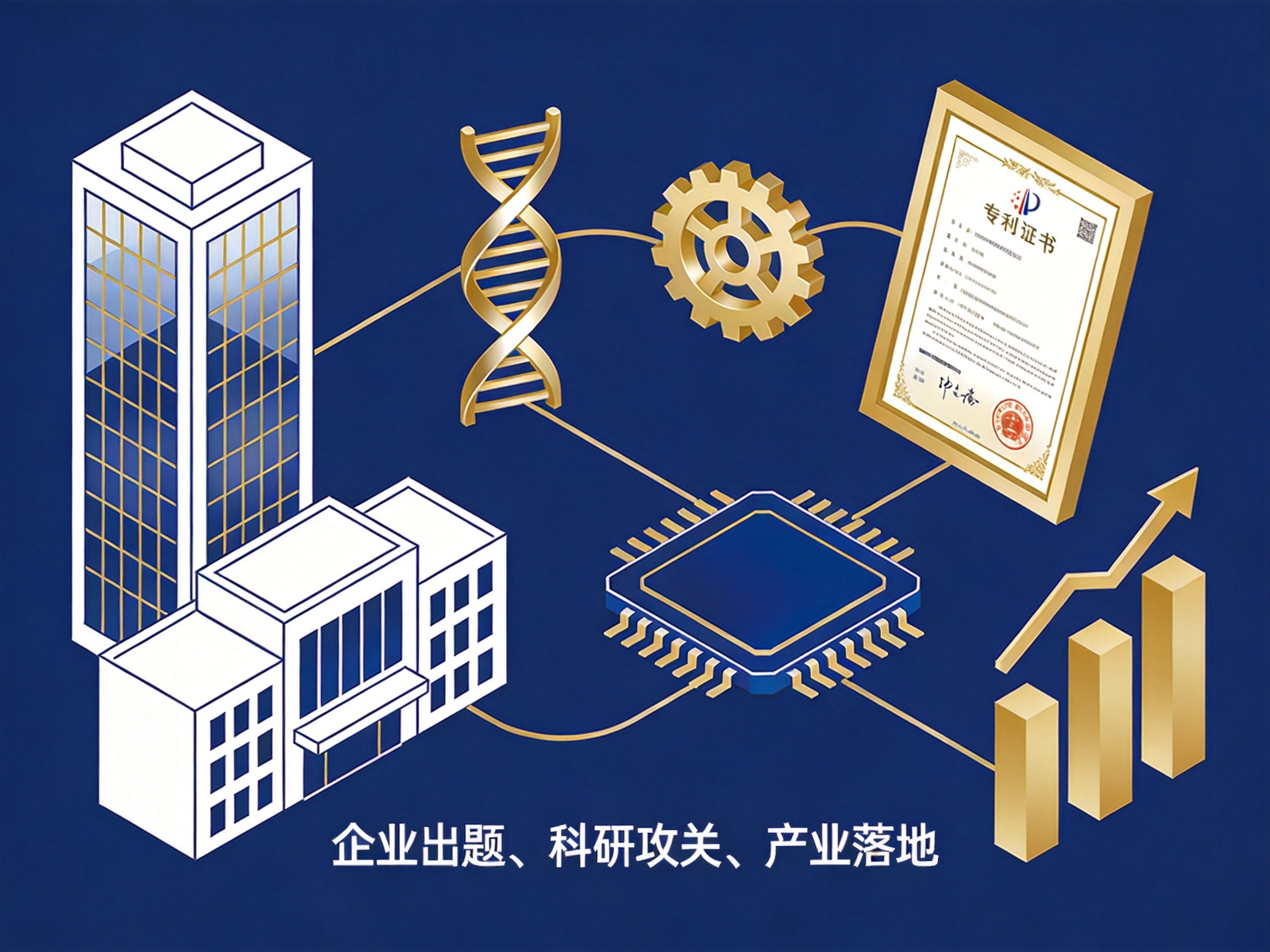 企业科技创新链条示意图：从研发出题到产业落地