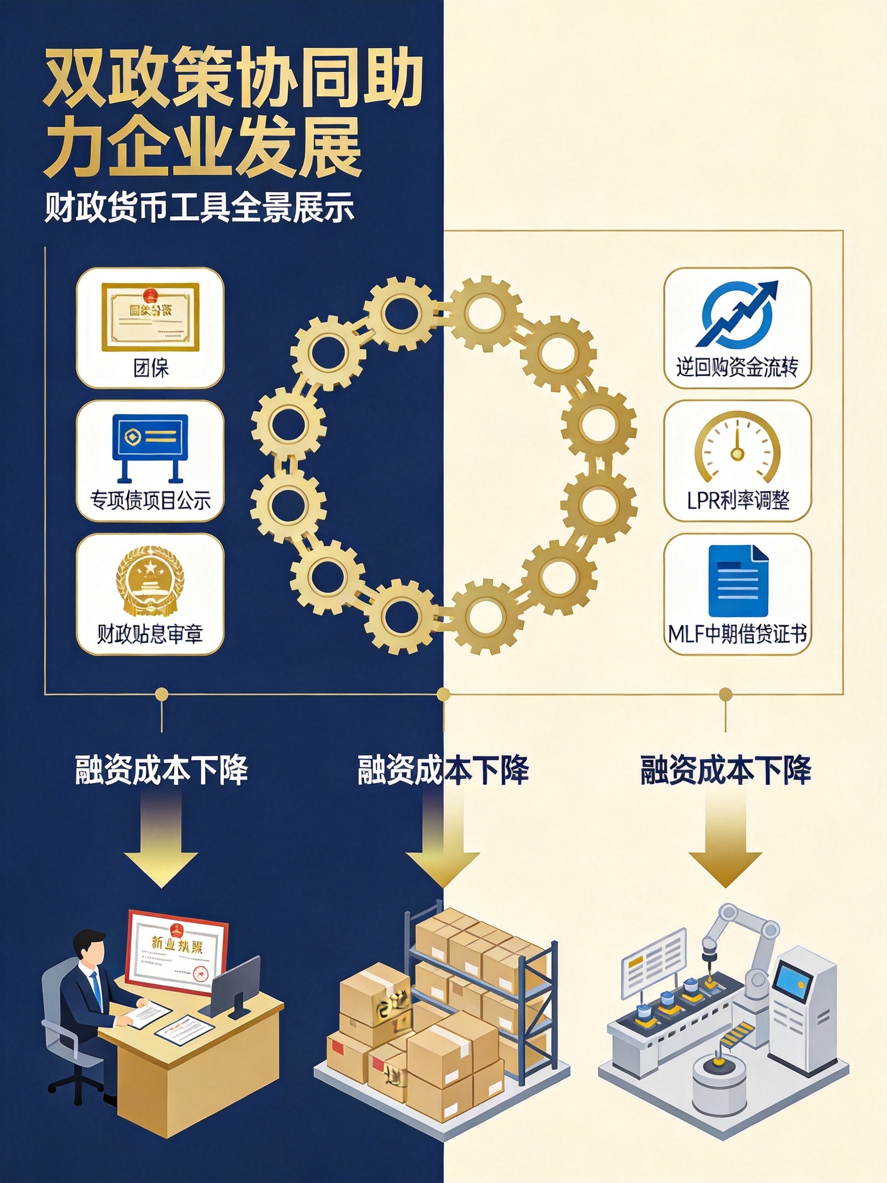 宏观政策工具协同发力支持企业发展示意